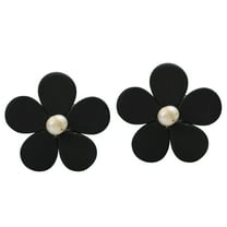 Adorable Daisy Black Onyx&Pearl Flower Clip On Earrings