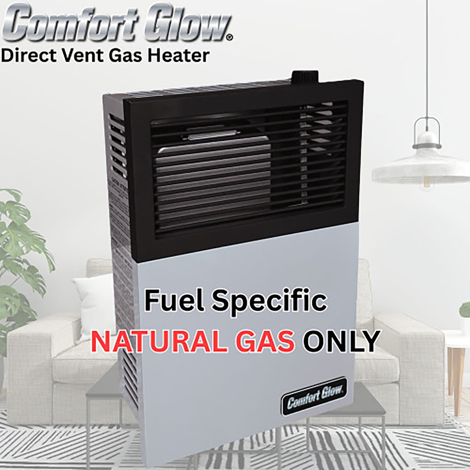 Comfort Glow 8,000 BTU Direct-Vent Natural Gas Wall Heater with Vent Kit, Matchless Piezo Ignition with Adjustable Heat Control, 250 Sq. Ft, DVN08