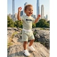 thumbnail image 6 of Loicainy Infant Baby Boy Summer Clothes 3 6 12 18 Month Letter Embroidered Striped Crew Neck Short Sleeve Romper and Shorts 2 Pcs Outfits Set, 6 of 9