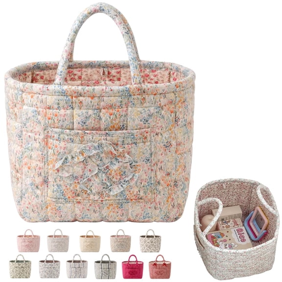 Quilted Storage Basket with Handles, Women's Large Capacity Car Organizer Tote Bag, Foldable Washable Basket, Diaper Supplies, Home and Travel Use