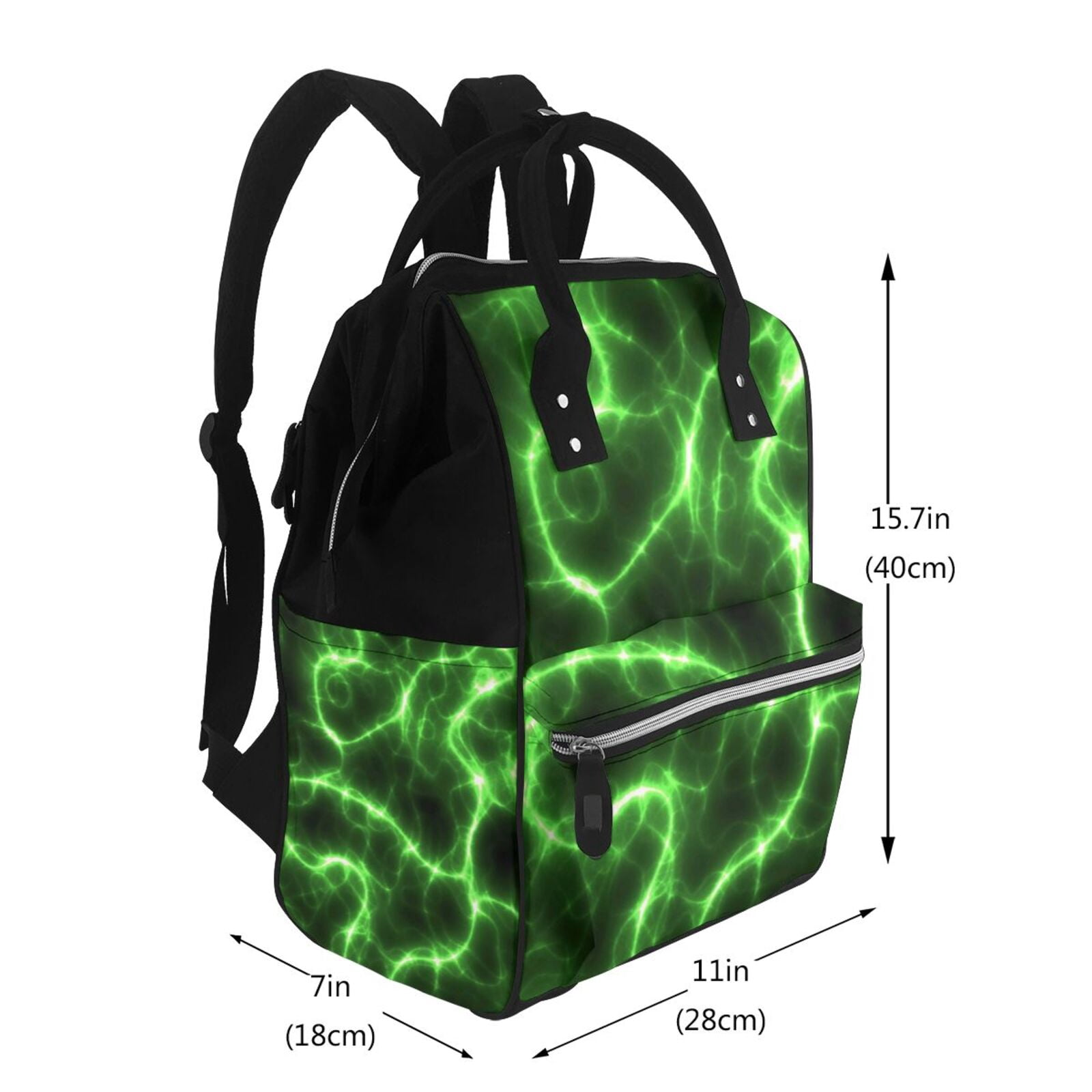 Ratiio Green Lightning Mummy Backpack - Waterproof Twill Canvas, Large Capacity Diaper Bag with Multiple Pockets and Adjustable Straps