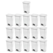 Sterilite 11.9 Gallon Rectangular Step On Kitchen Plastic Indoor Wastebasket with Wide Opening Lid and Comfort Handle for Home, White 16 Pack