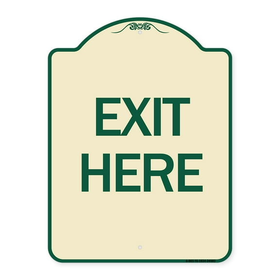 SignMission Designer Series Sign - Exit Here | Tan & Green 18" x 24" Heavy-Gauge Aluminum Architectural Sign | Protect Your Business & Municipality | Made in the USA