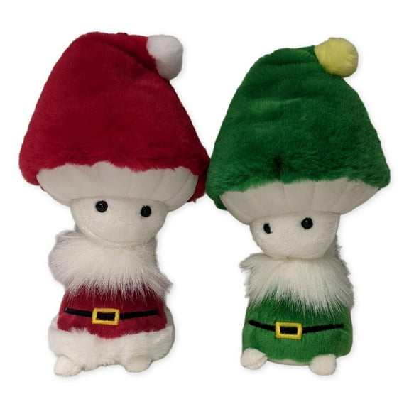Set of 2 Christmas SANTA & ELF FUNGI FRIENDS 9" Stuffed Mushroom Plush by Aurora