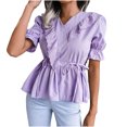 thumbnail image 3 of Mittory Womens Summer Tops Wrap V Neck Eyelet Top Ruffle Sleeve Peplum Casual T Shirts, 3 of 3