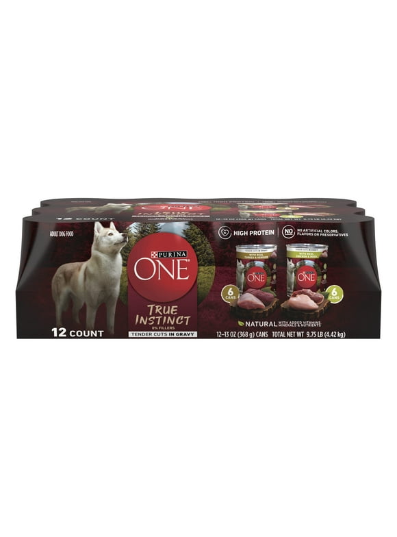 Purina One True Instinct Tender Cuts in Gravy Wet Dog Food for Adult Dogs High Protein Variety Pack, 13 oz Cans (12 Pack)