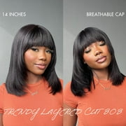 Natural Black Layered Cut Yaki Straight Minimalist Lace Bob Wig with Bangs