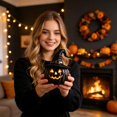 thumbnail image 6 of Mskk Black Wizard Hat Lighted Jack O'Lantern Halloween Decoration, 4.72in Resin Halloween Pumpkin Ornament, Spooky Tabletop LED Decor For Indoor Halloween Party, 6 of 6