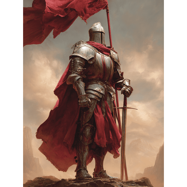Armure de Guerrier Chevalier Cape Rouge Toile Art Mural 15,75 X 11,81 Pouces