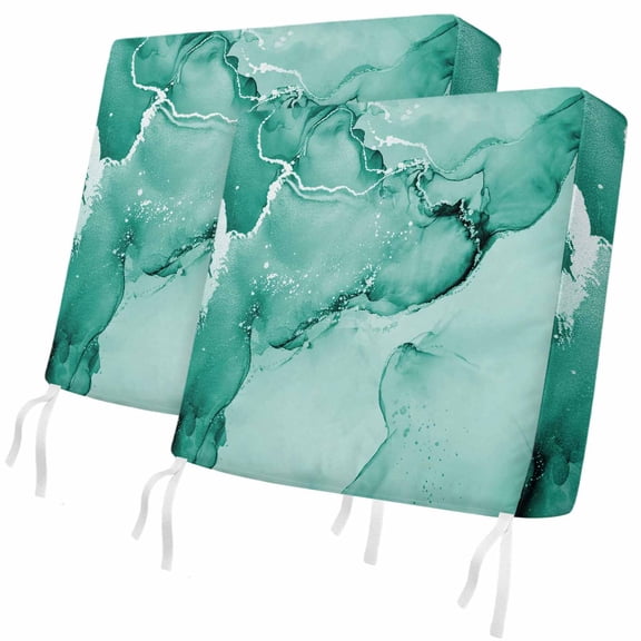 Outdoor Patio Cushion Covers 2 Pack Turquoise Marble Chair Pads Slipcovers with Ties & Zipper Waterproof Seat Cover Set Abstract Waves Cloud Seat Cushion Covers for Outdoor Couch Sofa 22x20 Inch