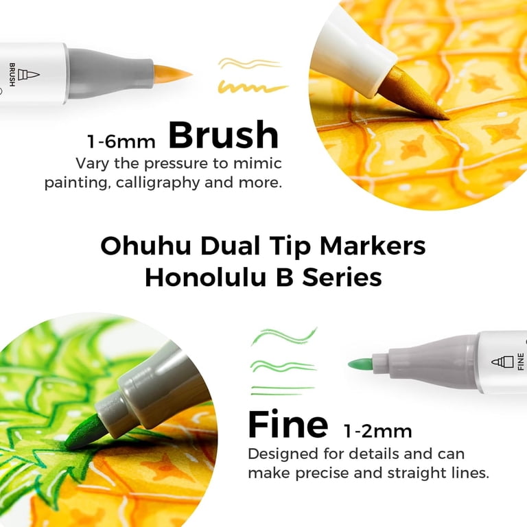 Ohuhu Alcohol Markers Brush Tip: 168-Color Double Tipped Art