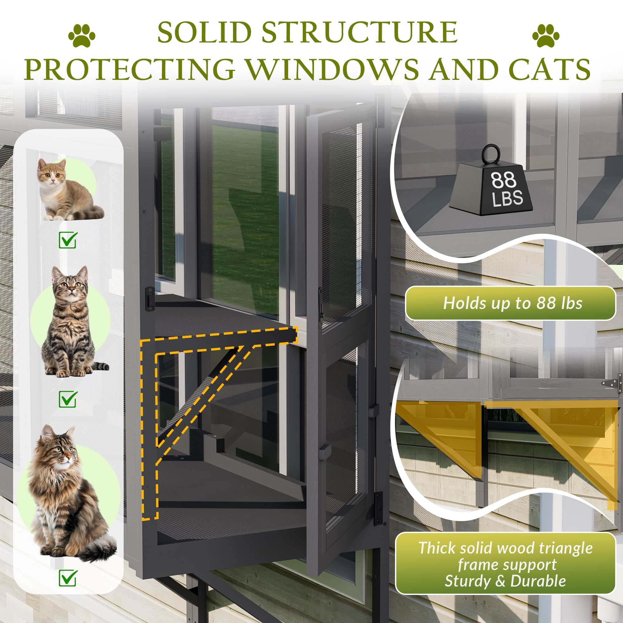 Haverchair Cat Catio, Cat Window Perch for Large Indoor Cats, Window Box Enclosure with 4 Jump Platforms, Wooden Window Hammock for Multi Kittens, All-Weather Use Outdoor Small Pet Perch House