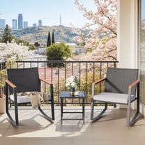 Outdoor Furniture Set, Patio Bistro Set for 2 with Rocking Chairs, Glass Coffee Table & Removable Cushion for Garden Backyard Balcony Lawn Pool, Gray