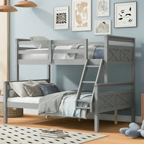 Twin over Full Bunk Bed with ladder, Safety Guardrail, Perfect for Bedroom, Gray