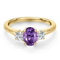 thumbnail image 3 of Gem Stone King 10K Yellow Gold Purple Amethyst and Lab Grown Diamond Engagement Ring for Women | 1.09 Cttw | Oval 7X5MM | Gemstone February Birthstone | Size 6, 3 of 6