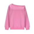 thumbnail image 6 of successthop Off the Shoulder Sweatshirt for Women Fleece Lined Long Sleeve Streetwear Oversized Tops Solid Sweaters Pink, 6 of 8