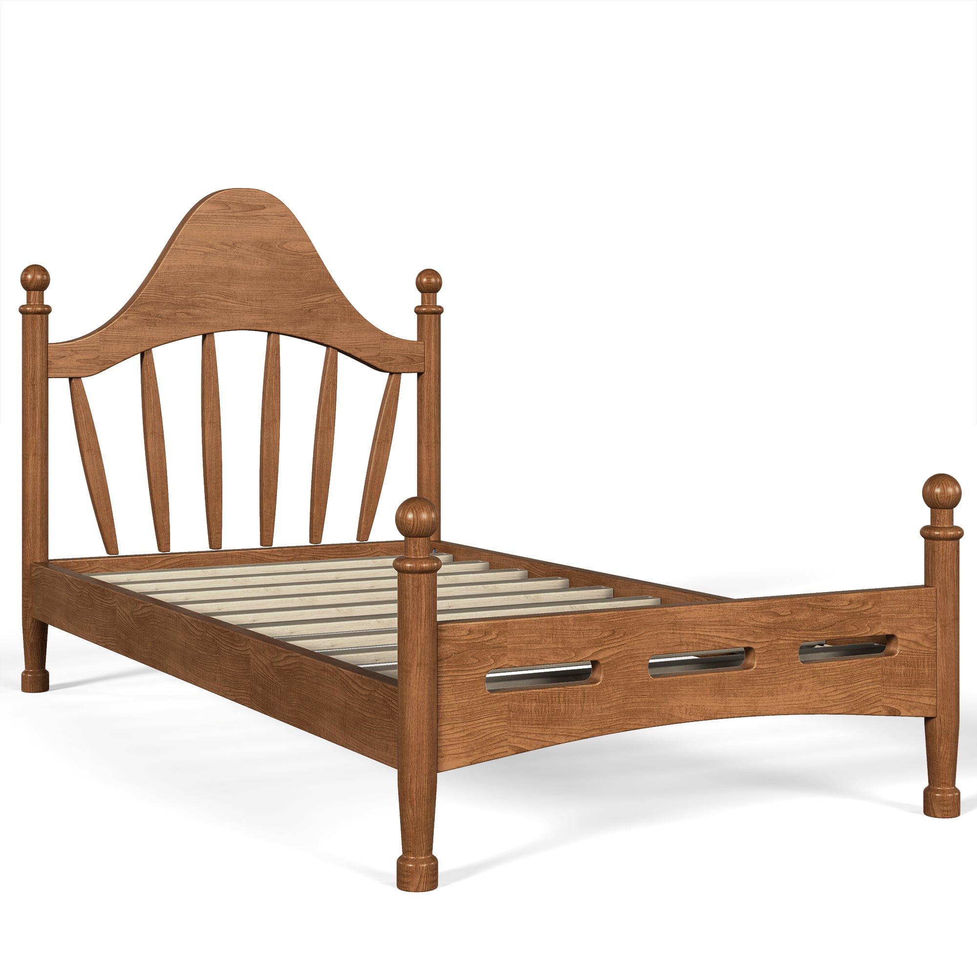 Leumius Twin Size Platform Bed with Chic Headboard, Solid Wood Bed Frame with Slatted Support, Low to Ground Design for Bedroom Brown