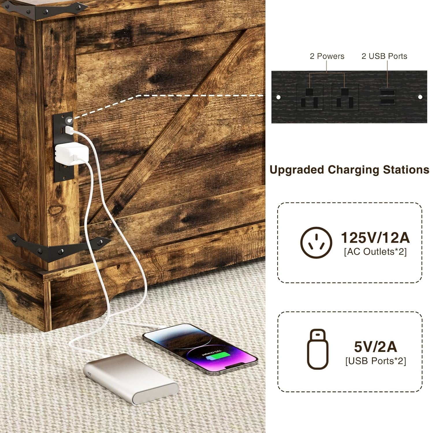 VEANERWOOD 35.4" Lift Top Coffee Table, Farmhouse Wood Square Center Table with Storage & Charging Station Hidden Compartment for Living Room, Home Office