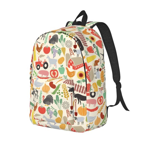 Balery Farm Mochila Clásica Impresa Básica para Viaje, Mochila Escolar Resistente al Agua, Mochila de Lona con Correas Ajustables-Medium