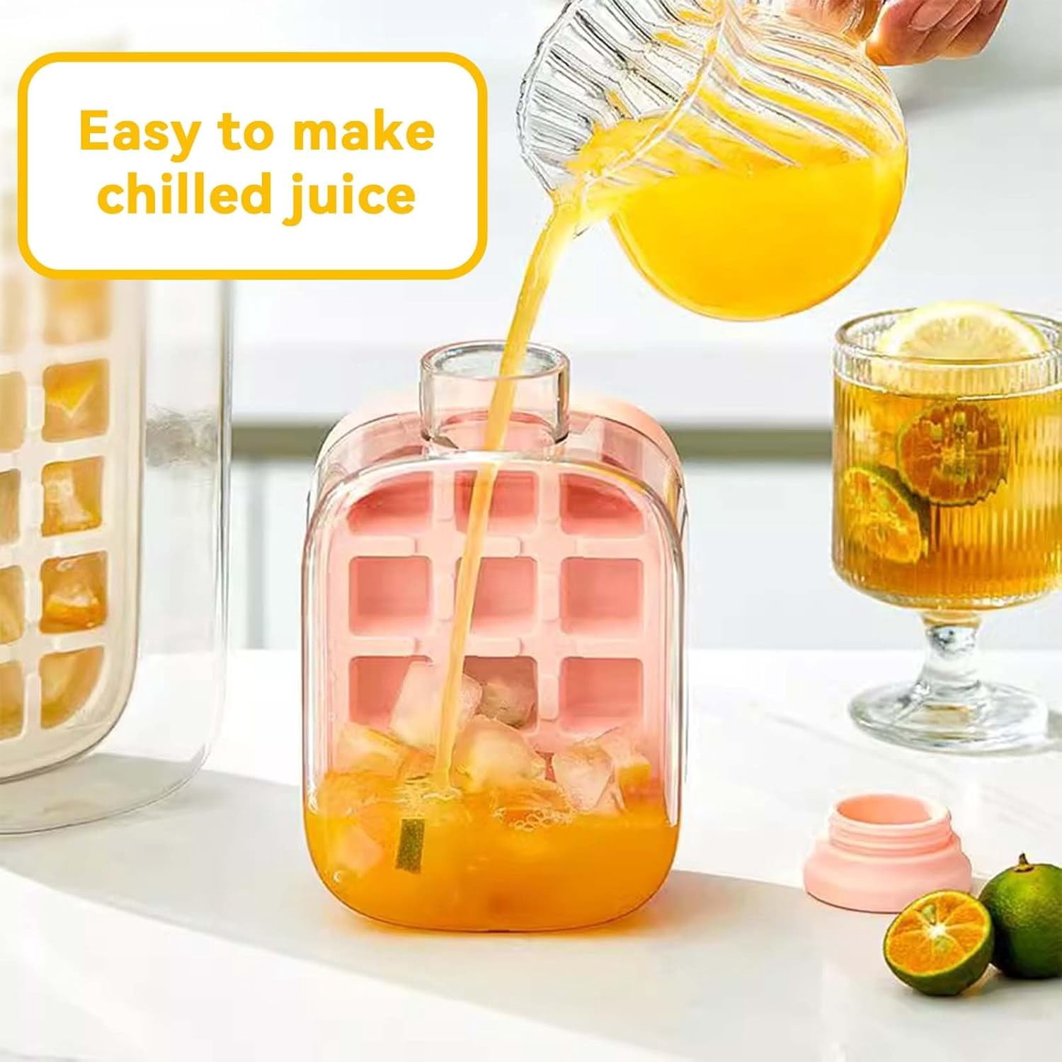 2-in-1 Ice Cube Bottle – Touch-Free Ice Maker with Leak-Proof Water Bottle, Straw & Strap, Portable Silicone Design for Office, Gym & Camping