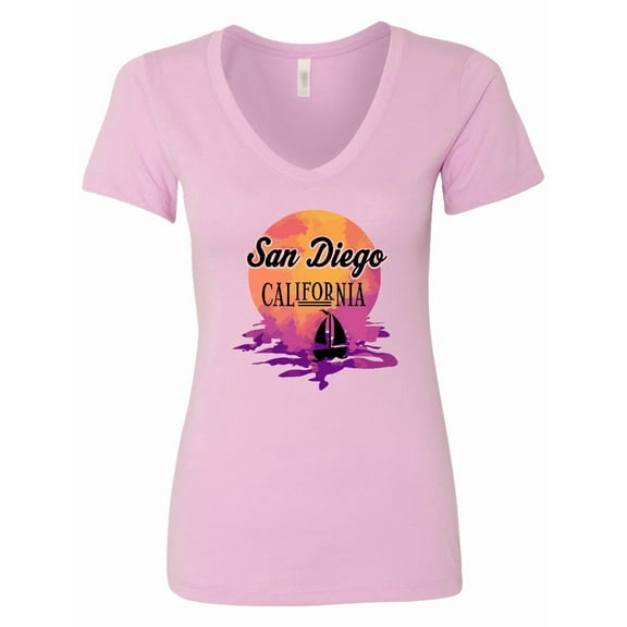Inktastic San Diego California Watercolor Sunset Women's V-Neck T-Shirt