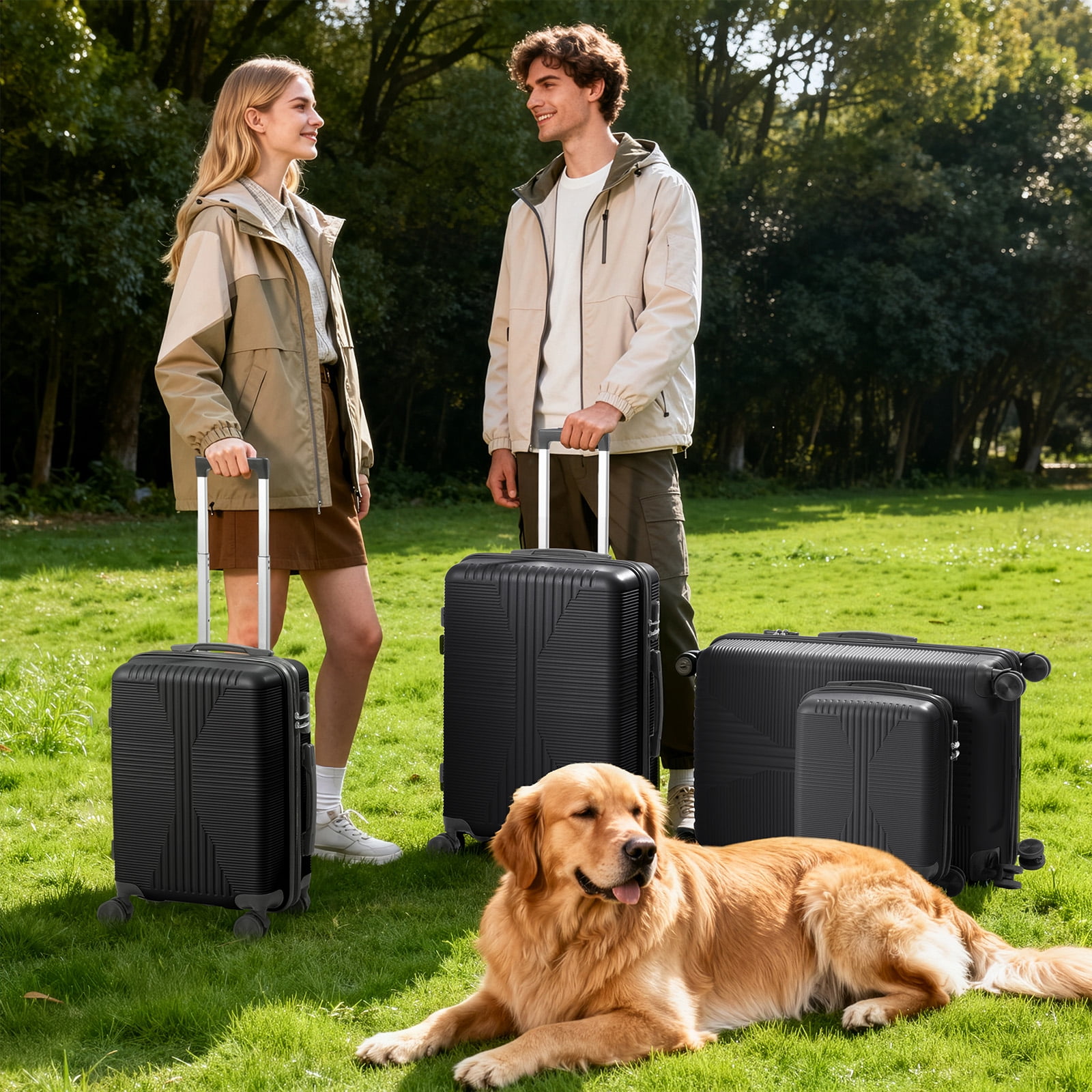 Ktaxon 4-Piece Luggage Set Hardshell Lightweight ABS Carry On Suitcase 360° Spinner Wheels Black