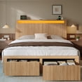 thumbnail image 3 of EnHomee Wood Bed Frame Full with Headboard Bed Frame with Storage Shelf and Drawers Farmhouse Bed Frame with 2 Drawers & Charge Station & LED Light, Rustic Oak, 3 of 8