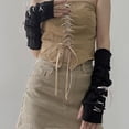 thumbnail image 2 of Krdevn Womens Lace Up Ribbon Knitted Fingerless Arm Warmers, Thumb Hole Long Arm Covers, Gothic Street Style Sleeve Cuffs, Fashion Accessory for Daily Outfits,One Size, 2 of 4