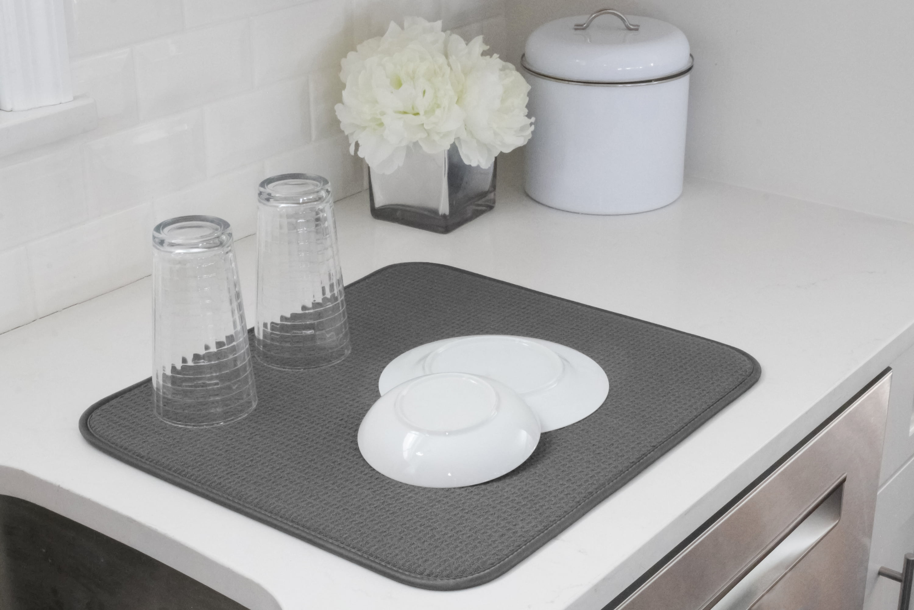 Reversible Dish Drying Mat Absorbent Microfiber Kitchen Stemware Protect 15  x20, 1 - Kroger