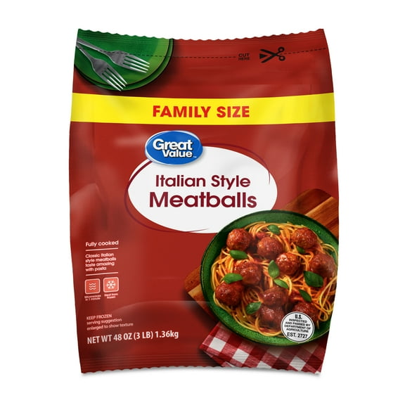 Great Value Fully Cooked Italian Style Meatballs, Family Size, 48 oz