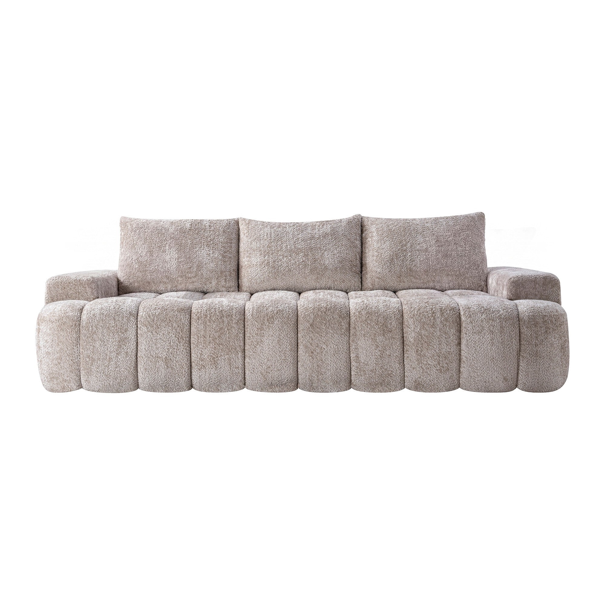AENKYO 100" Curved Cloud Boucle Sofa, Modern 3-Seater Sculptural Couch, No Assembly, Oatmeal Beige
