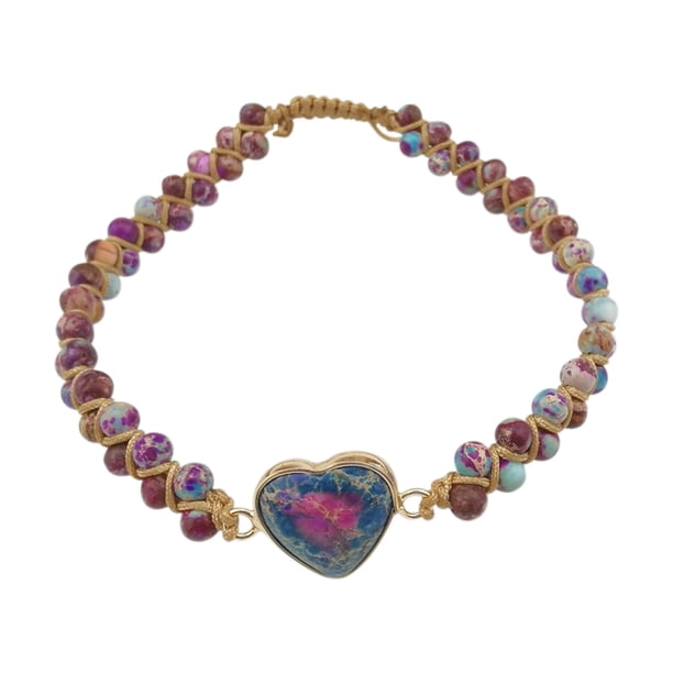 Pulsera de cuero con cuentas de piedra natural Pulsera de jaspe en forma de corazón Regalo bohemio para pareja la pulsera