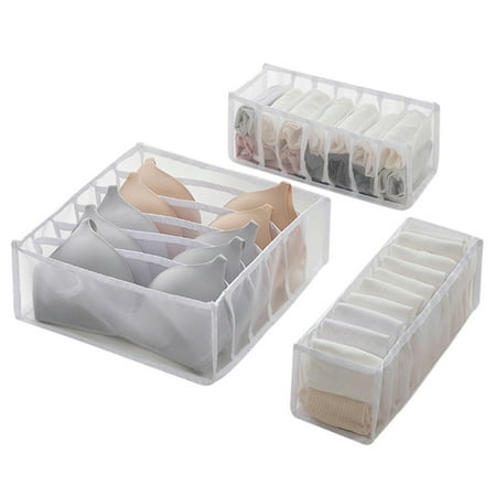 

3PCS Underwear Clear Storage Drawers Socks Bra Underwear Drawer Organizer Bag Compartment Storage Box for Bedroom White