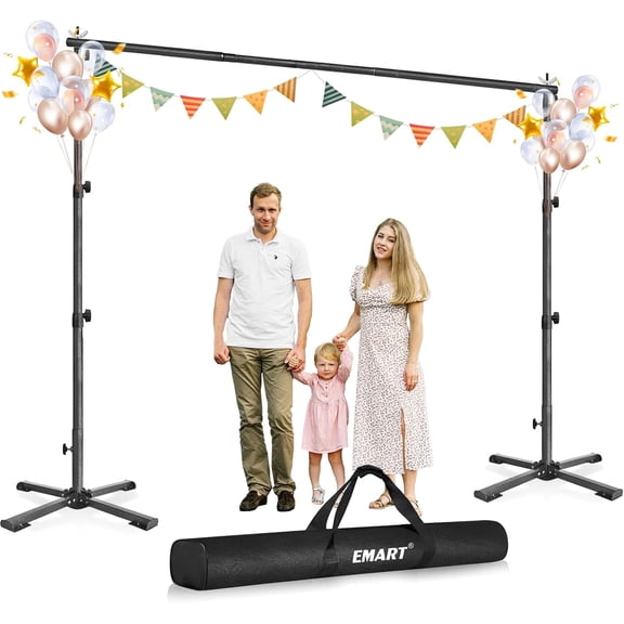 EMART Portable Backdrop Stand Kit with Foldable Cross Flat Base, Adjustable 8.5ft x10ft Pipe and Drape Background Hanging Frame