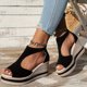 thumbnail image 2 of Bmisegm Ladies Summer Retro Pure Colour Thick Bottom High Heel Zipper Large Size Slope Heel Sandals Womens Sandals Summer Black 7, 2 of 6