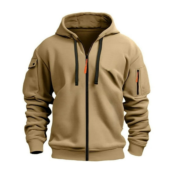 Fgnfyis Men's Casual Hoodies Sweatshirts Loose Fit Pullover Warm Jacket for Autumn Winter Daily Wear Comfortable Soft Fabric Mens Sweatshirts Khaki S