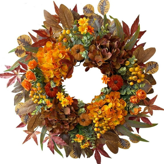 Fall Wreaths for Front Door, Ongmies Autumn Door Wreath, 24-Inch Autumn Wreath with Sunflowers, Pomegranates, Pinecones & Fall Leaves – Rustic Thanksgiving Home Decor for Door or Table