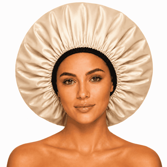 Extra Large Shower Cap for Women, Reusable Waterproof Shower Bonnet with Satin Lining, Double Layer Washable Bath Hair Cap for Braids, Locs, Long Thick Curly Hair, Natural Hair