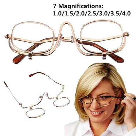 1.0-4.0x Magnifying Fold Flip Down Women Cosmetics Glasses for Makeup Eye Mascara Reading
