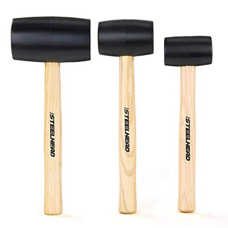 

STEELHEAD 3-Piece Wood Handle Rubber Mallet Set | 8oz 16oz & 32oz Mallets | Lightweight & Durable Strike-Minimizing Handles USA-Based Support