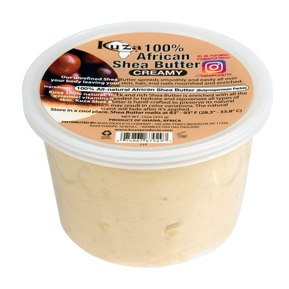 Kuza 100% Pure African MSF2 Shea Butter with Borututu, White Creamy - 15oz. - Moisturizer for Hair, Skin & Nails