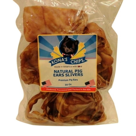 Usa Natural - KONA'S CHIPS PIG EARS SLIVERS for Dogs. Made in the USA only, High Protein, Single Ingredient, All Natural, Nutritious, Grain Free, Fully Digestible Treat. 1 LB