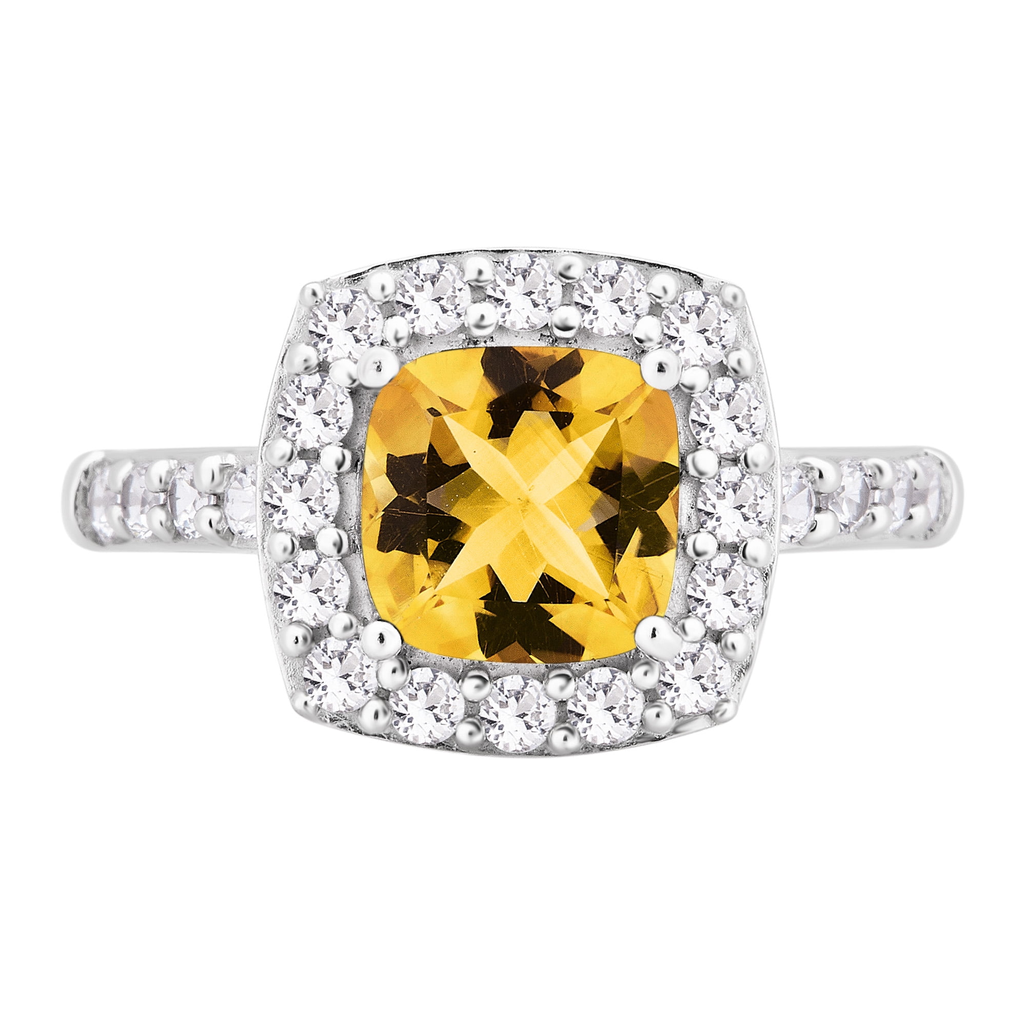 Created Citrine and White Sapphire Sterling Silver Halo Engagement Ring
