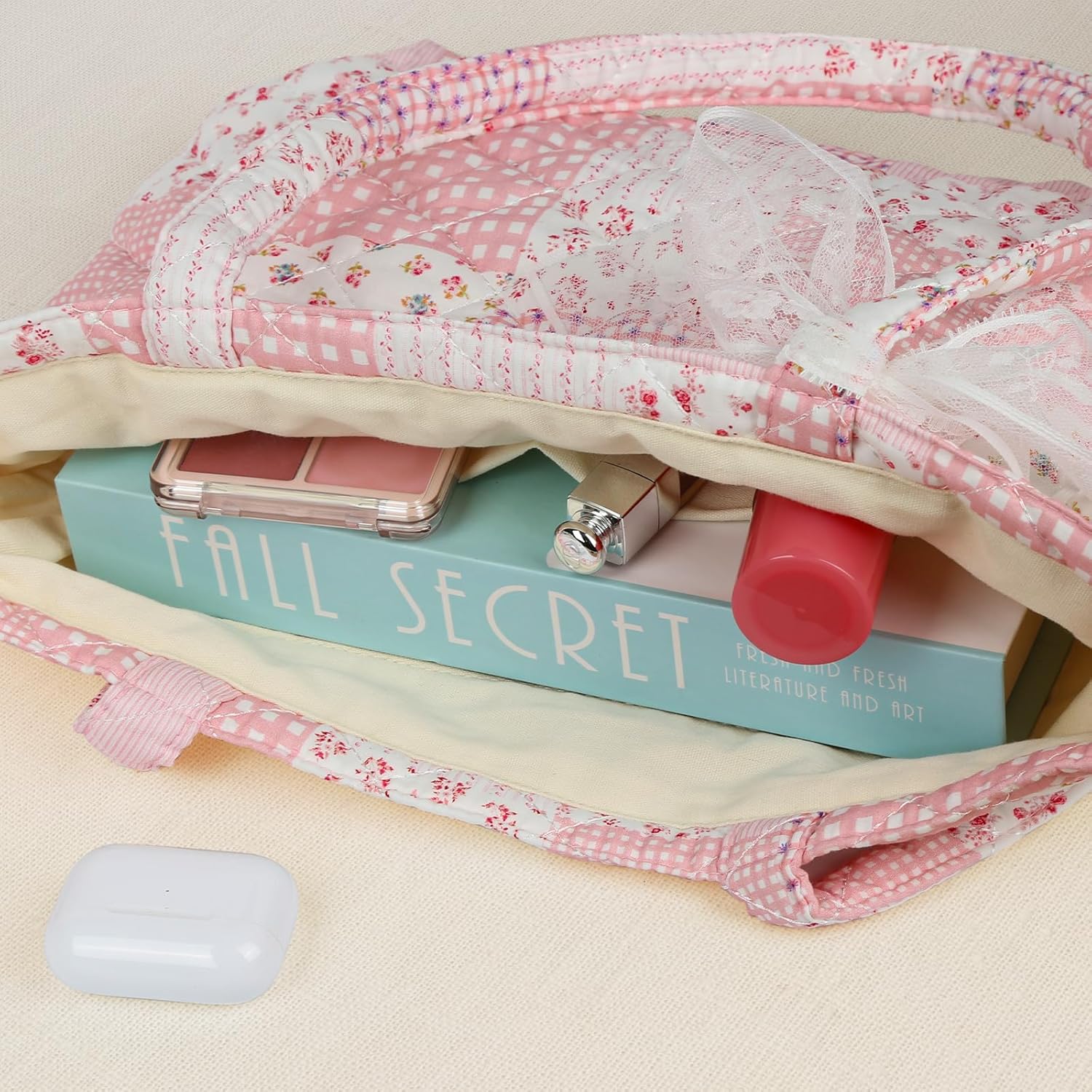 Quilted Small Tote Bag for Women, Lightweight Floral  Bag,Soft College Travel Work Bag Everyday Purse