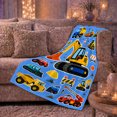 thumbnail image 6 of Playful Construction Vehicles Bright Blue Background Vibrant Cartoon, Playful Artistic Scene, Warm Flannel Blanket for Living Room and Bedroom, Art Lovers Housewarming Gift, Artistic Home Decor, 6 of 9