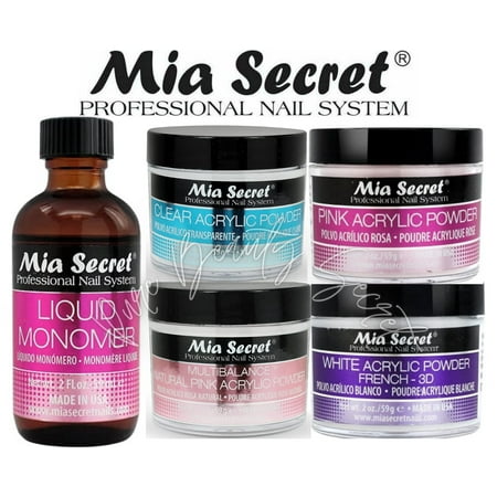 Mia Secret Liquid Monomer 2 oz and Powder 2 oz x 4 (White, Pink, Natural Pink, Clear)