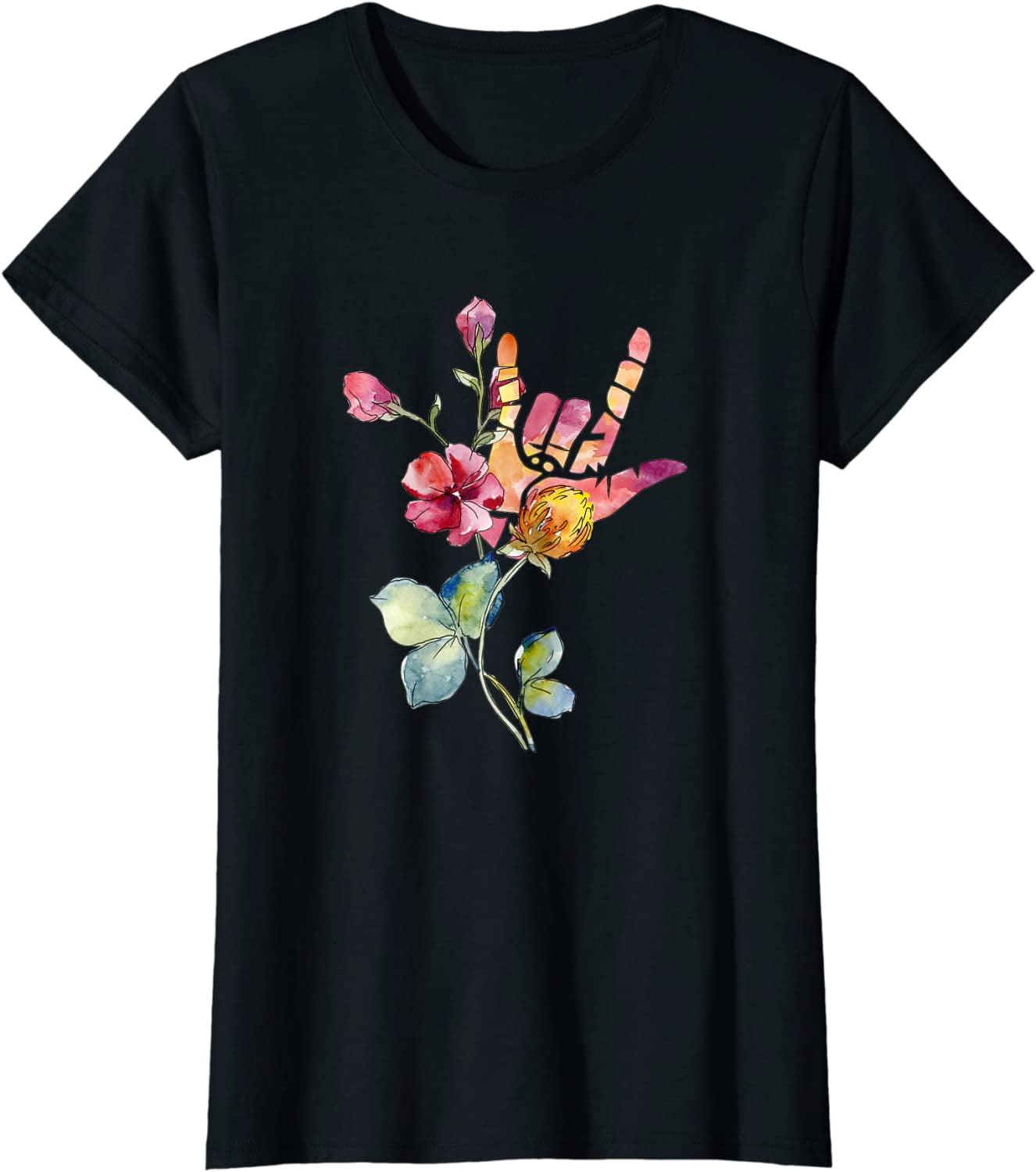 Deaf Pride ASL Teacher Floral ILY Love Sign Language T-Shirt Gift ...