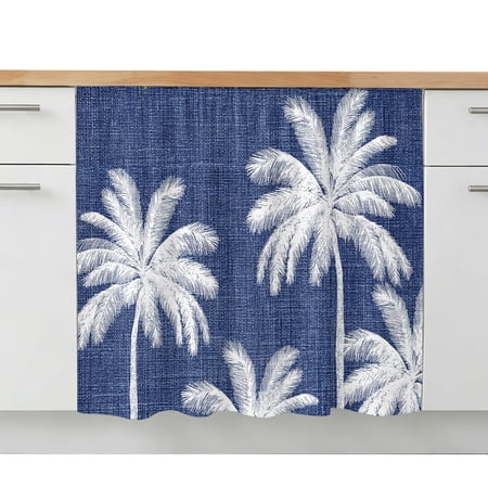Cabinet Curtain Tropical Palm Trees Kitchen Shelf Curtain Desk Under Sink Curtain Skirt Privacy Drape Cover Indigo Linen Coastal Cabinet Curtains for Kitchen Shelves Laundry Room Bathroom 28x35 Inch