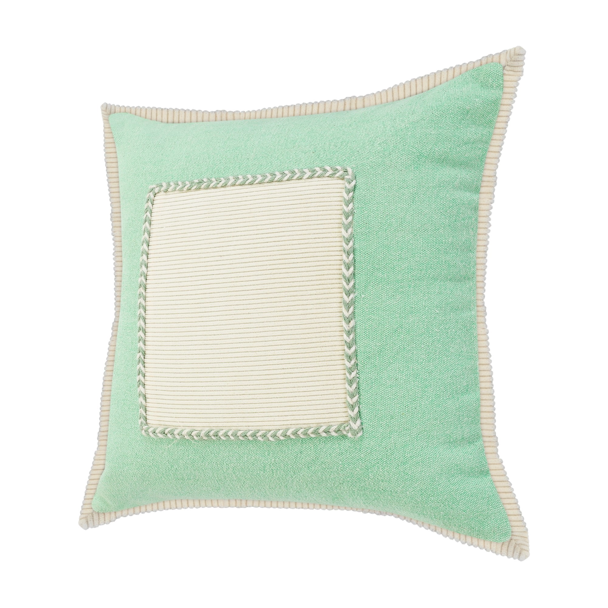 Laddha Home Designs Handwoven Geometric Flanged Throw Pillow Cover - 20" - Green and Cream