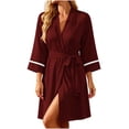 thumbnail image 3 of AnuYalue Bathrobe for Women Trendy V Neck Soft Nightgown 3/4 Sleeve Sleepwear Quick Dry Robes Home Wear, 3 of 8